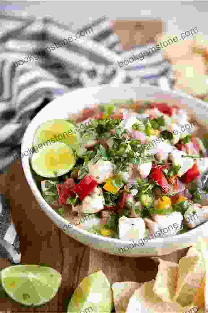A Bowl Of Ceviche, Made With Fresh Fish, Lime Juice, Onions, Cilantro, And Other Seasonings Central American Recipes For The Entire Family